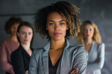 Fototapeta premium Professional Woman in Business Attire Posing in a Sleek Corporate Office, Portrait Shot, Business Attire, Corporate Office