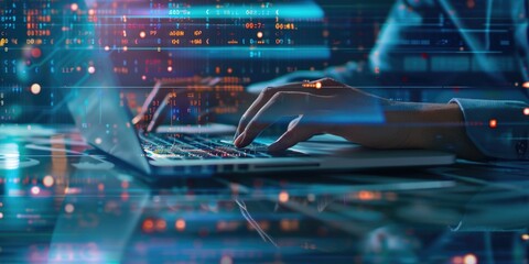 A person's hands working on a digital interface, emphasizing the connection between humans and technology.