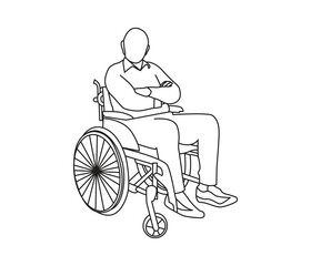 Fototapeta premium vector continuous line drawing of a person in wheelchair