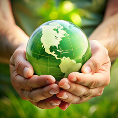 hands holding a small green globe environmental aw