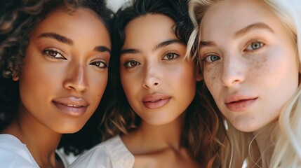 Obraz premium Women with Different Skin Tones Celebrating Natural Beauty, Group Portrait Shot, Diversity Theme, Portrait Shot, Women, Skin Tones