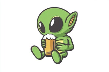Obraz premium baby alien drinking a beer, isolated on white background, vector illustration