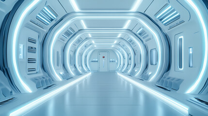Obraz premium 3d render. futuristic spaceship interior corridor. Spaceship. Illustration