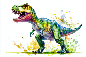 Charming Watercolor T-Rex with Vibrant Colors and Playful Expression