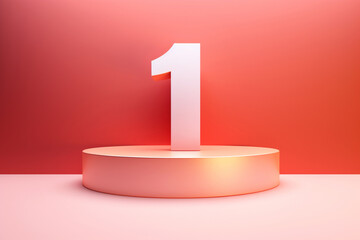 The number one in bold red, displayed on a red background with a podium, symbolizing first place, a winner, or a champion