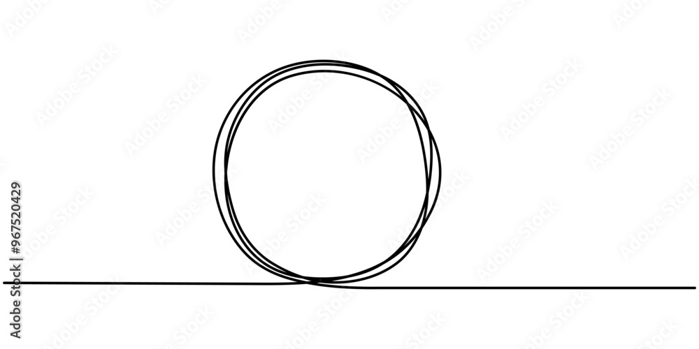 Poster continuous one line drawing of scribble black circle. round frame sketch outline on white background