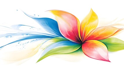 Fototapeta premium Abstract Watercolor Flower with Blue Green Yellow and Pink Petals