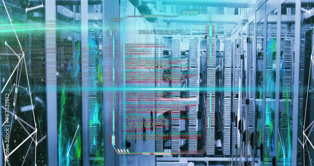 Aufkleber animation of digital data processing over computer servers