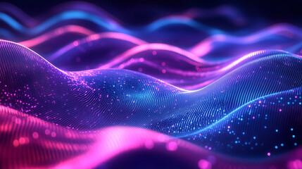 Futuristic Neon Flowing Waves With Glowing Dots And Curved Patterns