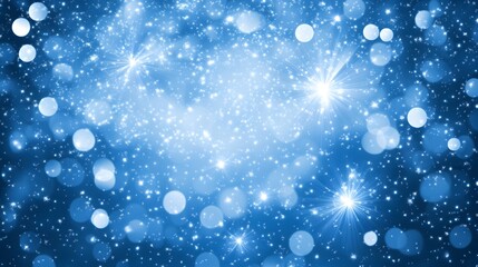 Fototapeta premium Blue Sparkle Background with Bokeh Lights and Snowflakes