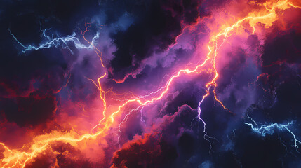 A close up of a lightning storm with multiple colors of lightning. Lightning Storm. Illustration