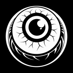 Stylized Eyeball Graphic in Black and White, Horror Art Design, Halloween Concept