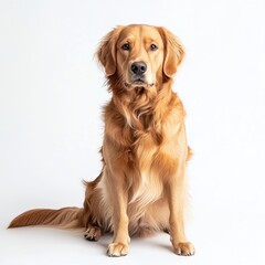 Golden Retriever Dog Portrait - Sitting, Fluffy Fur, Cute Canine