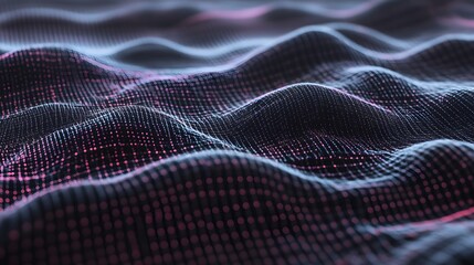 Naklejka premium Abstract Wavy Grid Pattern with Pink Dots Technology Background