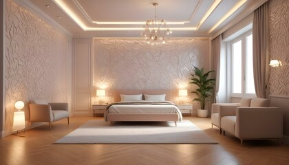 Fototapeta premium Photo interior modern design room 3d illustration;