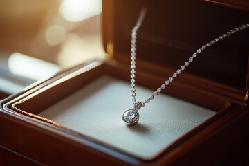 antique diamond necklace in beautiful box for women generated by AI