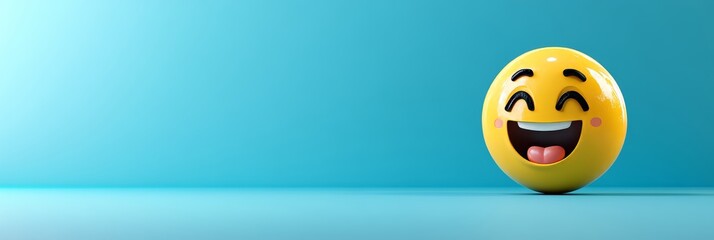 3D Laughing Emoji on Blue Background, Happy Expression, Emoticon, Social Media, Positive Emotion
