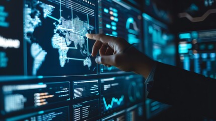 Person Examining Cyber Data on Screen, Business Theme, Data Examination, Cyber Data