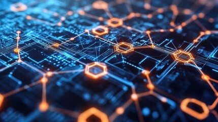 Obraz premium A close-up of a blockchain network connecting various cryptocurrencies,