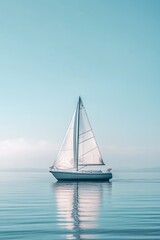 Sailboat on Calm Ocean Water with Blue Sky