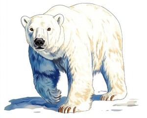 A majestic polar bear walking gracefully across a snowy landscape, showcasing its powerful presence and stunning white fur.