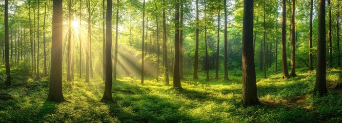 Sunbeams Filtering Through a Lush Forest