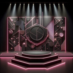 Fototapeta premium Red Light Round Podium on Black Background for Mockups