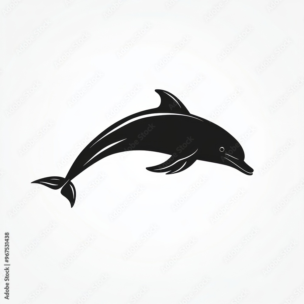 Poster Simple black silhouette of a dolphin leaping out of the water.