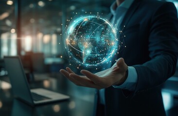 Businessman Holding a Digital Globe
