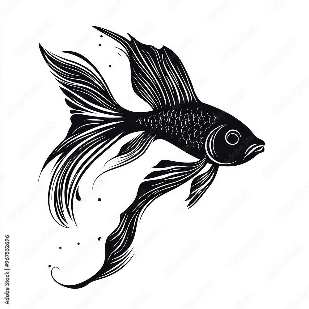 Poster Stylized black and white illustration of a fish.