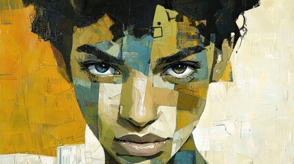 Fototapeta premium A striking portrait showcasing bold colors and abstract patterns, emphasizing emotion and strength in expressive brushwork.