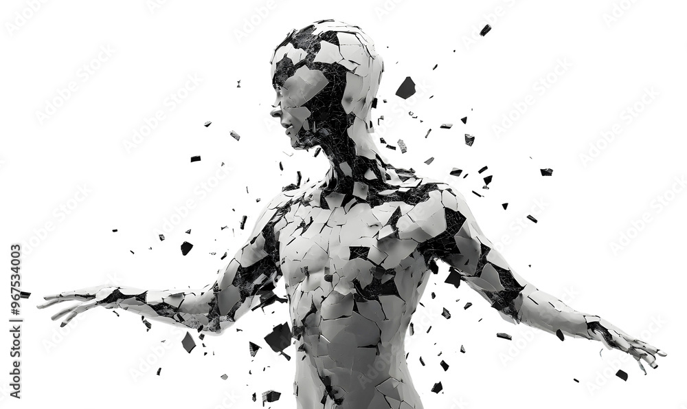 Aufkleber fragmented figure in dynamic pose isolated on transparent background
