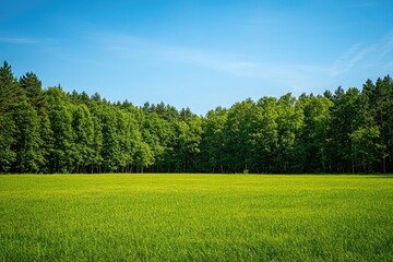 Serene Green Field with Forest Edge - Tranquil Summer Landscape