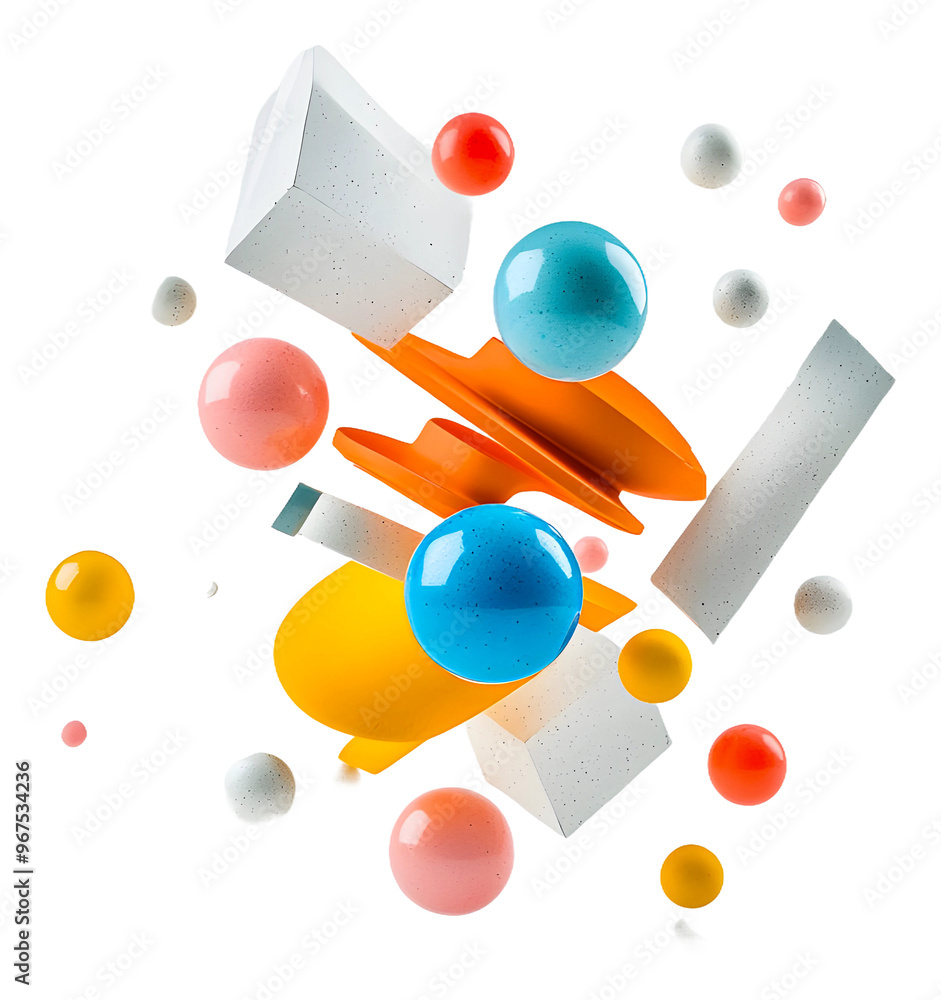 Aufkleber colorful abstract design with floating geometric shapes and spheres isolated on transparent backgrou