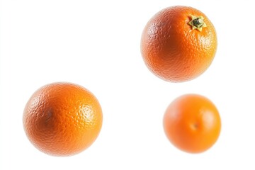 Three ripe oranges floating on white background