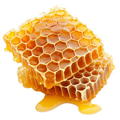 A close-up of honeycomb dripping with fresh golden honey
