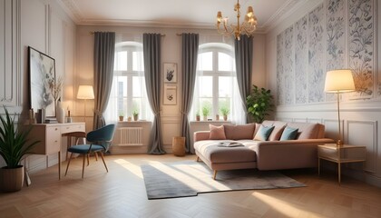 Photo interior modern design room 3d illustration;