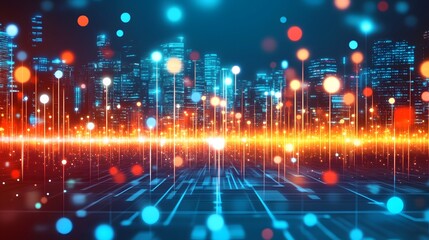 Obraz premium Futuristic Cityscape with Glowing Lights and Lines