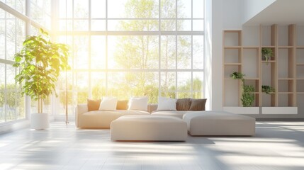 Obraz premium Modern Living Room with Sunlight Streaming Through Large Windows