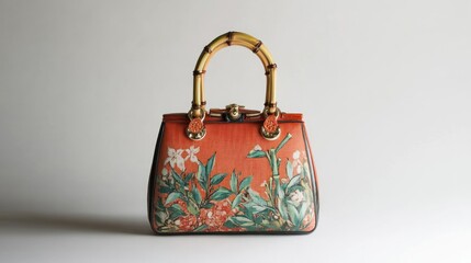 Floral Handbag with Bamboo Handle