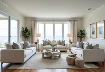 Fototapeta premium Coastal style home interior design of modern living room