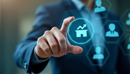 Project management concept, Planning the successful and efficient implementation of the project in the specified time period. Businessman touching project management icon on virtual screen.