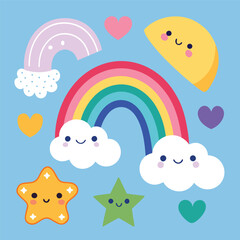 Vector cartoon rainbow illustration set