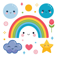 Naklejka premium Vector cartoon rainbow illustration set