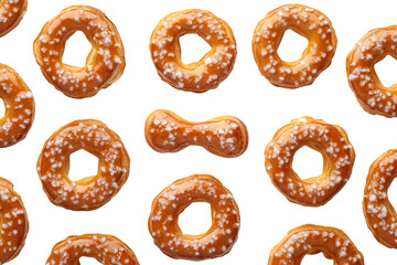 A visually appealing arrangement of pretzels displayed in an intricate pattern, showcasing their unique shapes and textures.

