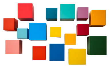 Colorful geometric blocks arranged artistically isolated on transparent background