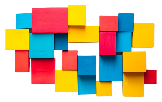 Colorful wooden blocks arranged in a heart shape isolated on transparent background