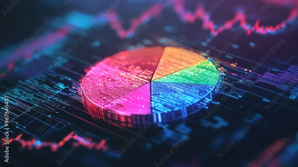 Poster a digital pie chart showing the diversification of a crypto investment portfolio.
