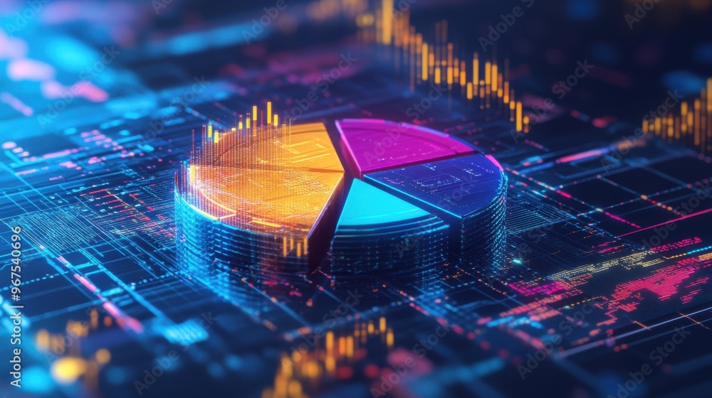Aufkleber a digital pie chart showing the diversification of a crypto investment portfolio.