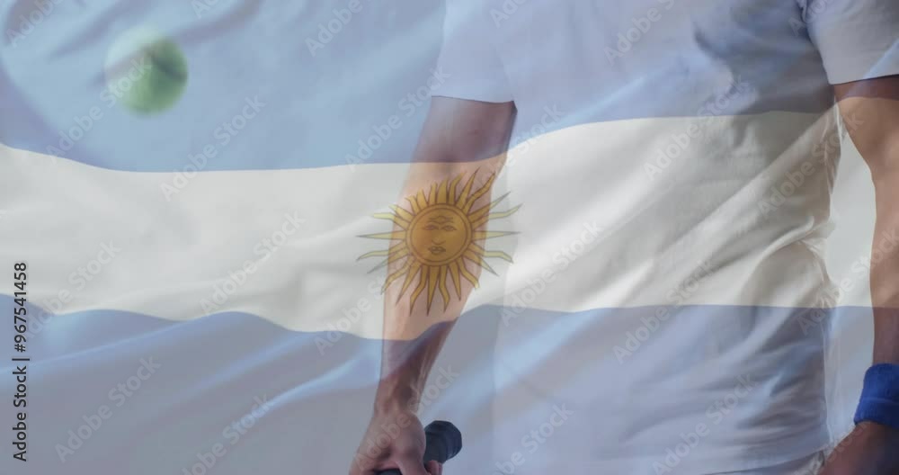 Sticker Animation of flag of argentina over caucasian male tennis player